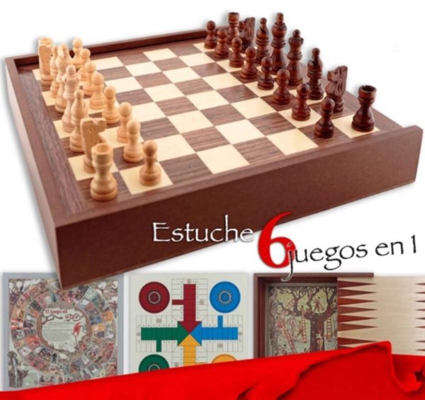 SEIS JUEGOS EN UNO: PARCHIS, OCA, AJEDREZ, ESCALERA, DAMAS y BACKGAMON