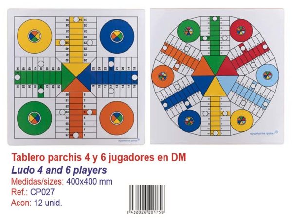 TABLERO PARCHIS 4 Y 6 JUG. DOBLE CARA  40x40 CM - Image 3