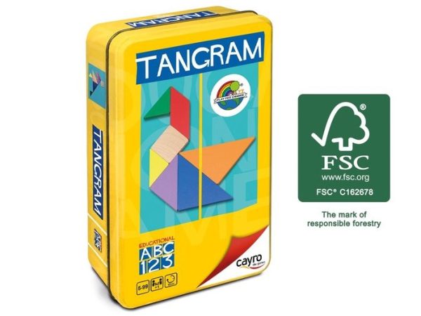 TANGRAM (MADERA FSC) DE COLORES EN CAJA DE METAL